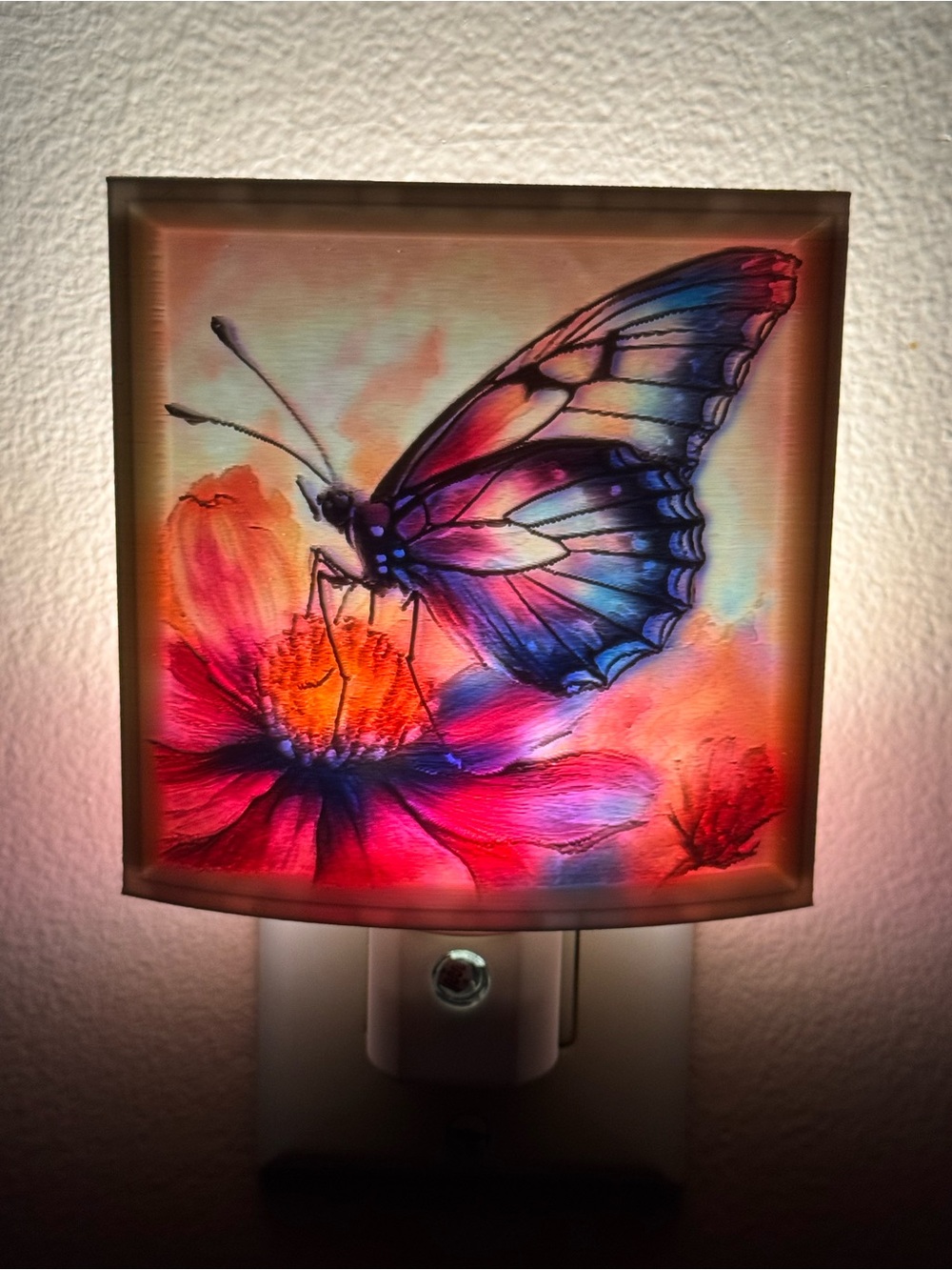 Butterfly Floral Night Light Wall Decor - Multicolor
